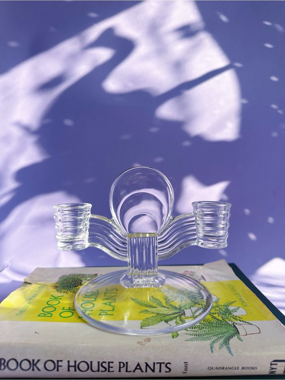 Art Deco Clear Glass Double Taper Candle Holder - Home Art